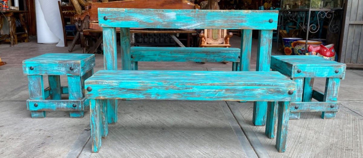 Handcrafted Dining Room with Vintage Antique Style Benches and Benches