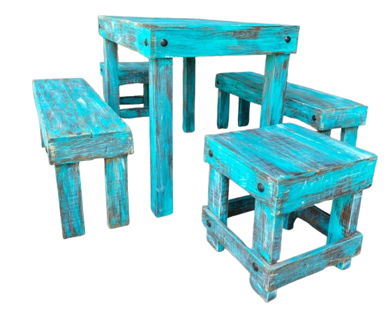 Handcrafted Dining Room with Vintage Antique Style Benches and Benches