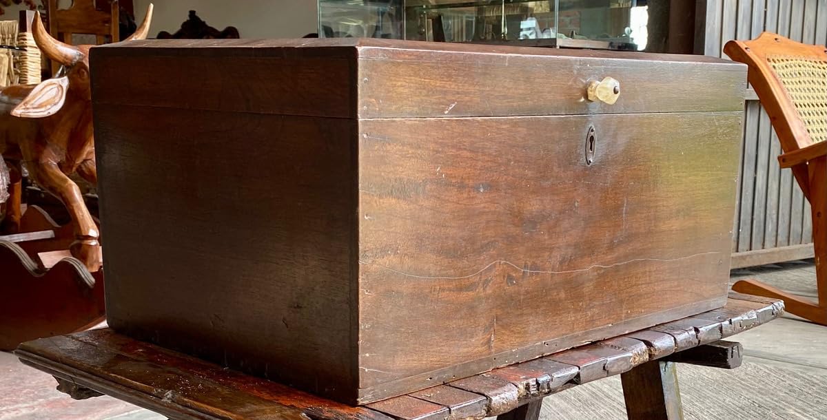 Baúl petaquilla antiguo de madera, marca Galería Tonaltecas Jaliscienses, pieza única, detalles originales