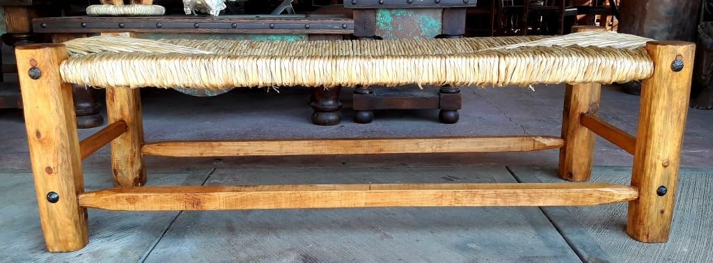 Antique Style Wrought Iron and Tule Wood Handcrafted Bench.
