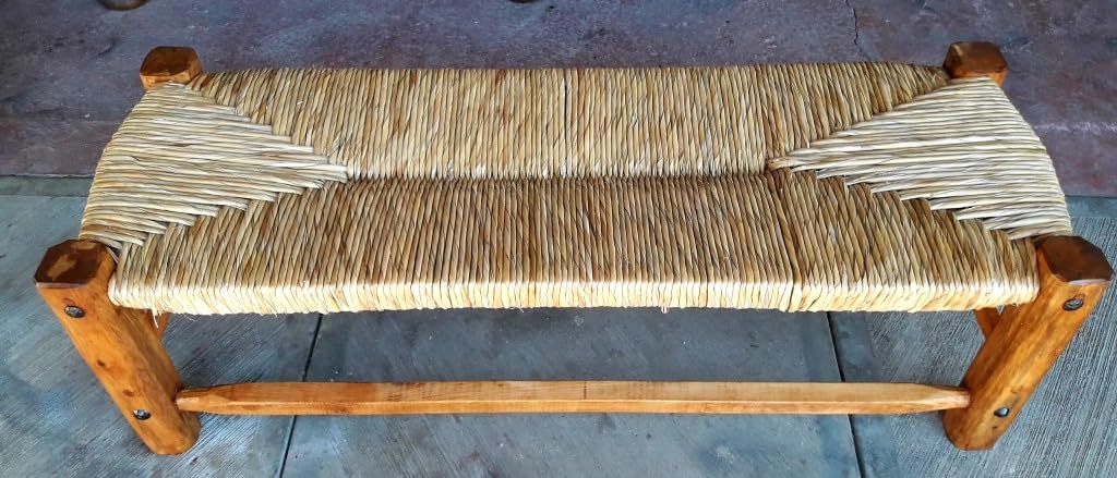 Antique Style Wrought Iron and Tule Wood Handcrafted Bench.