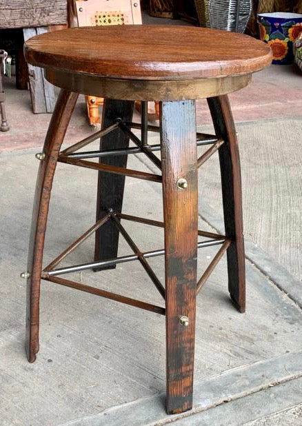 Antique Industrial Barrel Wood Rotating Handcrafted Bench