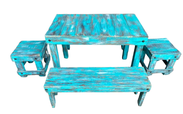 Handcrafted Dining Room with Vintage Antique Style Benches and Benches