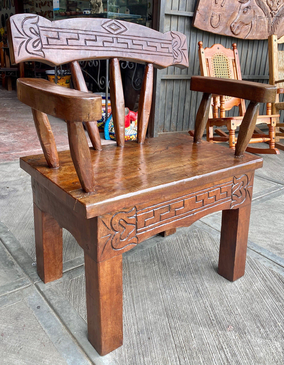 Antique and Original Rustic Mesquite Wood Bench.