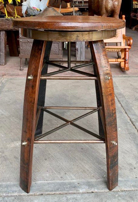 Antique Industrial Barrel Wood Rotating Handcrafted Bench