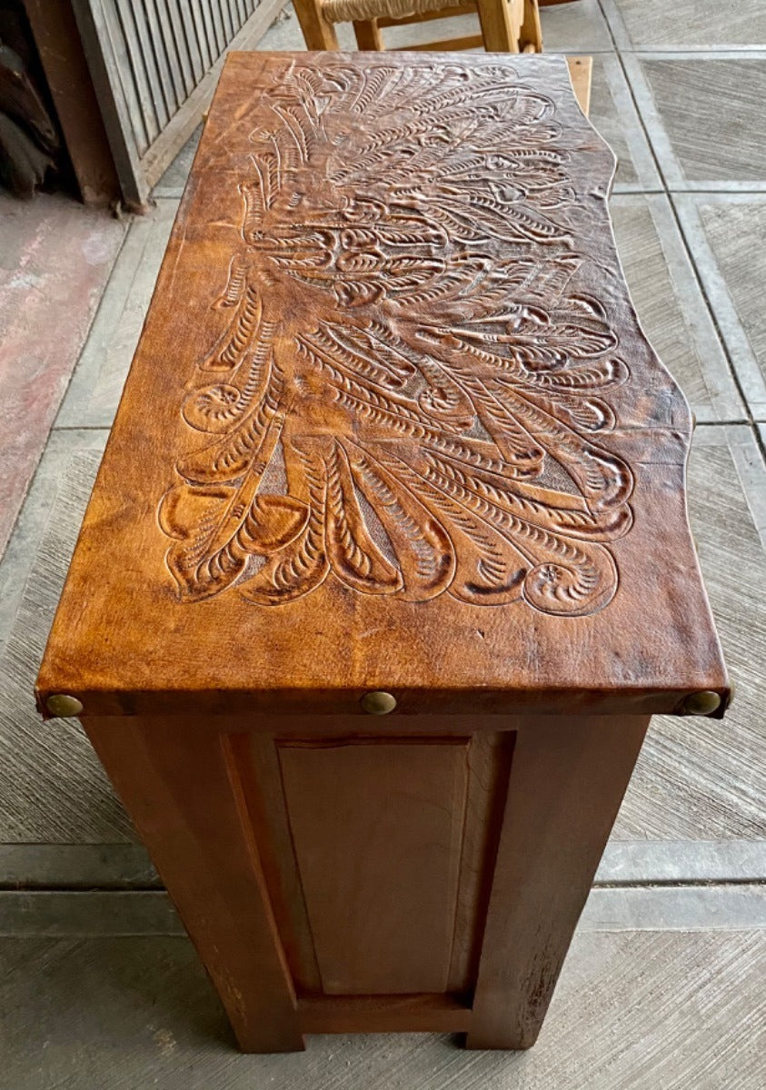 Cajonera De Madera Cedro Encino Y Piel Estilo Antiguo