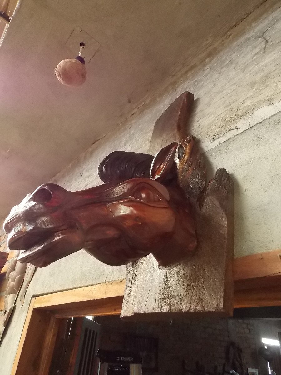Antique and original horse head sculpture. Unique.