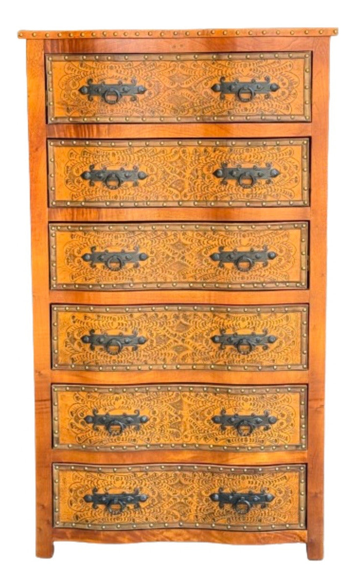 Cajonera De Madera Cedro Y Piel Estilo Antiguo.