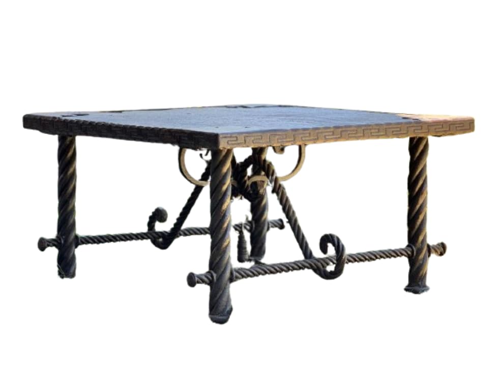 Mesa de Hierro Forjado con Cubierta de Piedra Laja para Exteriores e Interiores