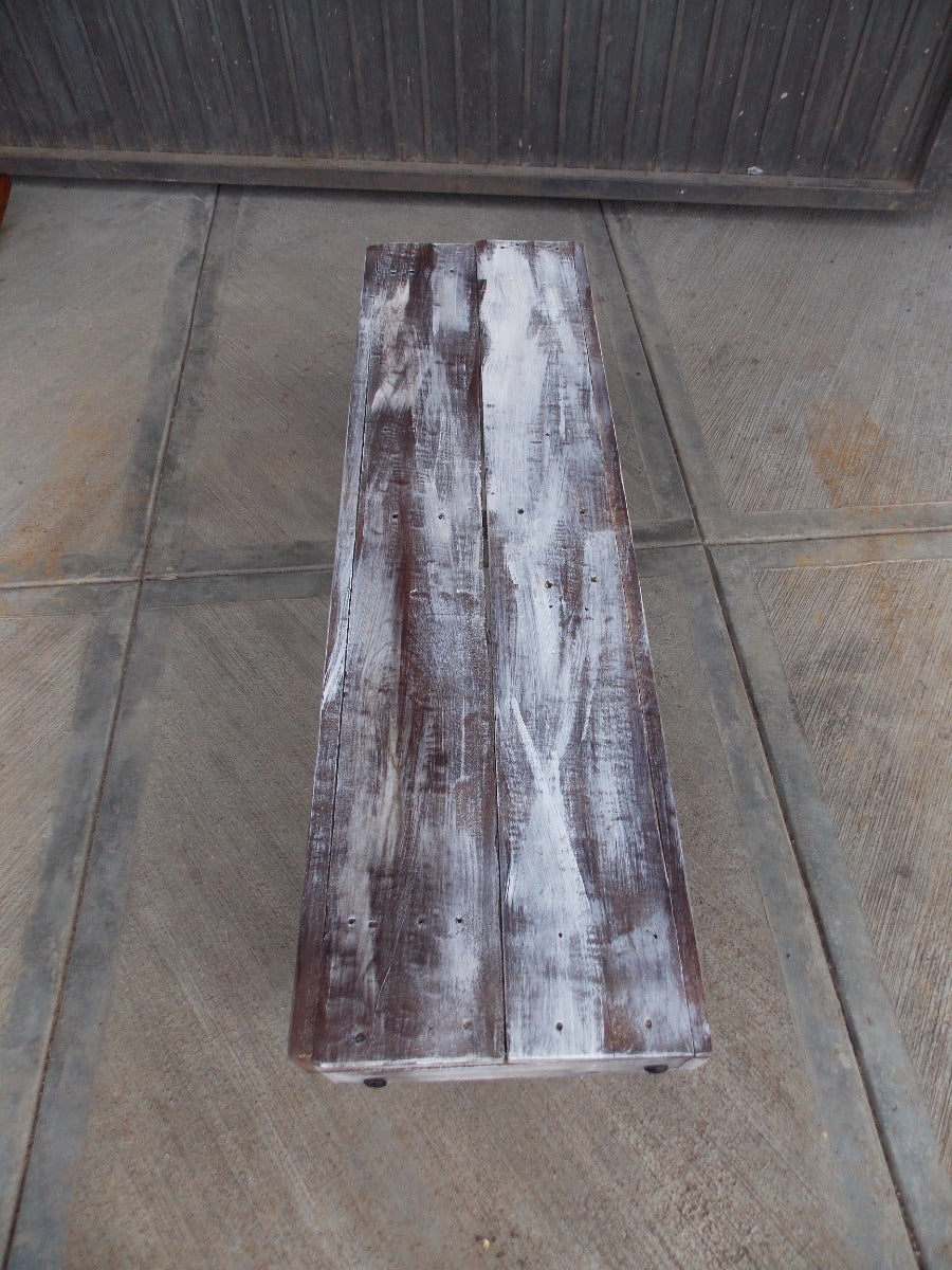 Vintage Handmade Bench in Wood and Wrought Iron, Antique Style.