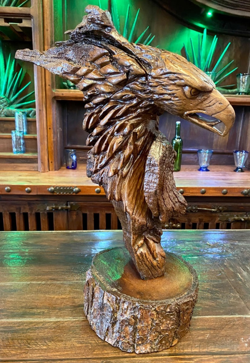 Original Escultura Águila Labrada Madera Raíz Estilo Antiguo
