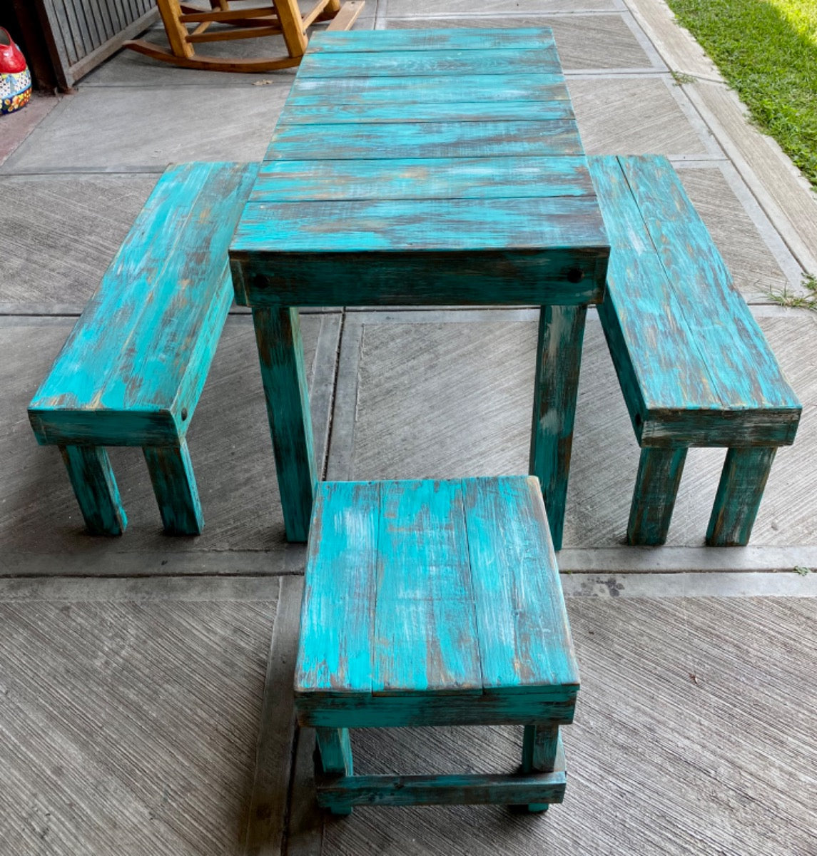 Handcrafted Dining Room with Vintage Antique Style Benches and Benches