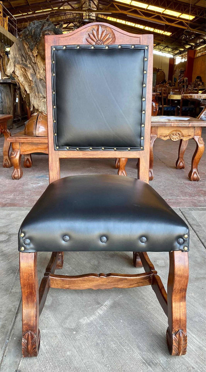 Silla De Madera De Mezquite Y Piel Estilo Hacienda