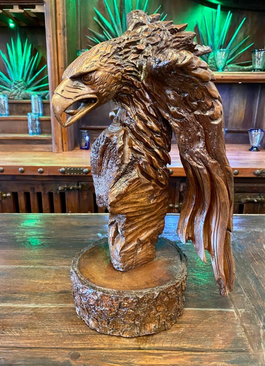 Original Escultura Águila Labrada Madera Raíz Estilo Antiguo