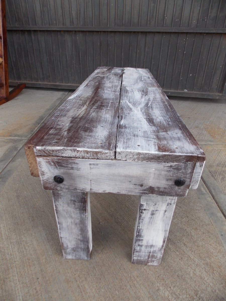 Vintage Handmade Bench in Wood and Wrought Iron, Antique Style.