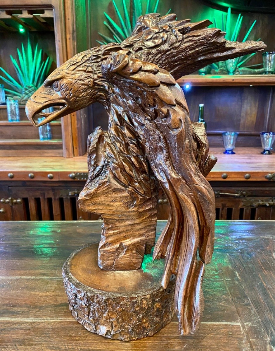 Original Escultura Águila Labrada Madera Raíz Estilo Antiguo