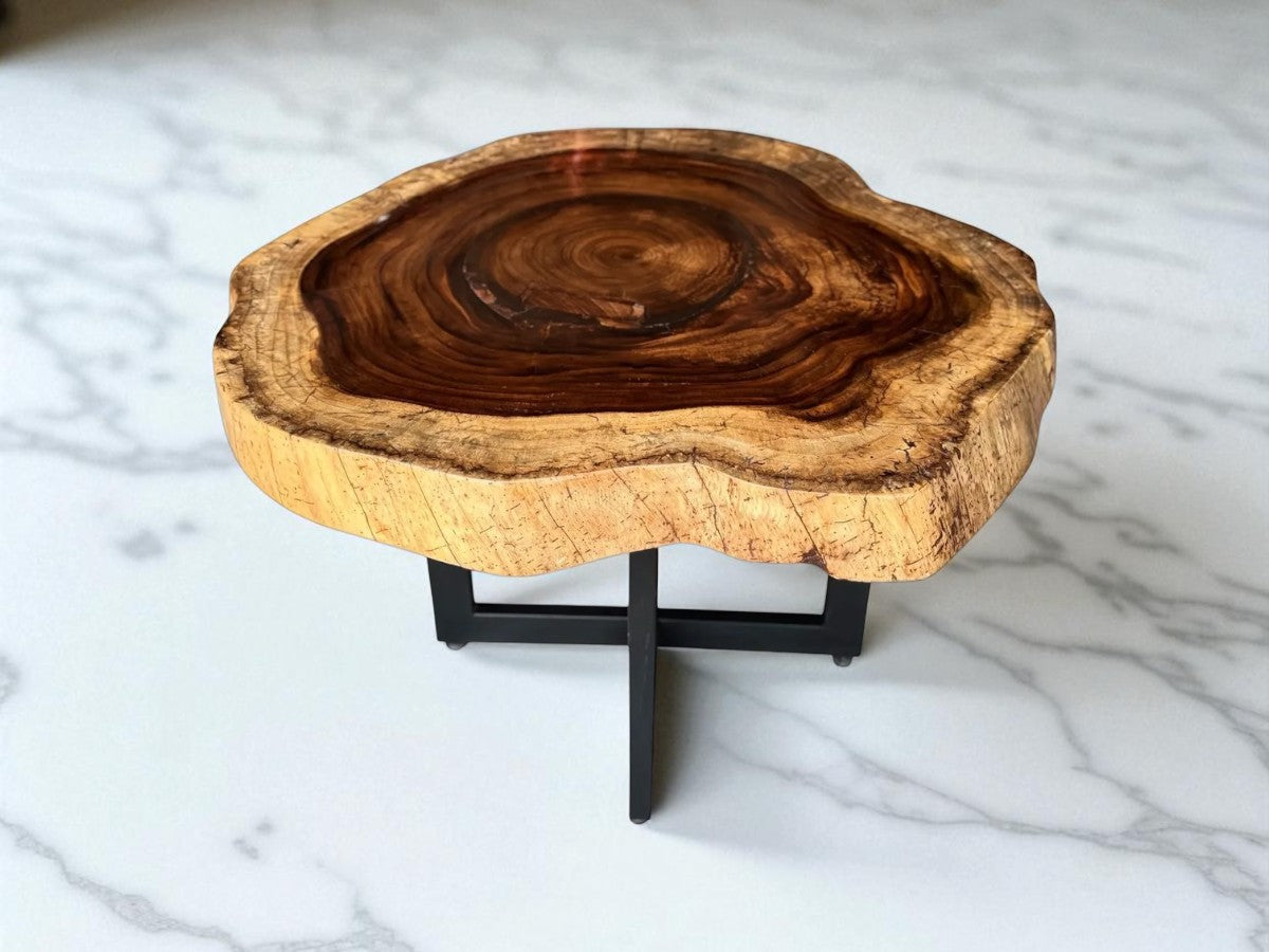 Round Dining Table for 4 People, Old Style Parota Rodaja