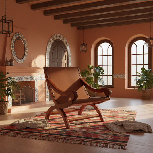 Miguelito Mesquite Leather Rest Chair, Antique Style 