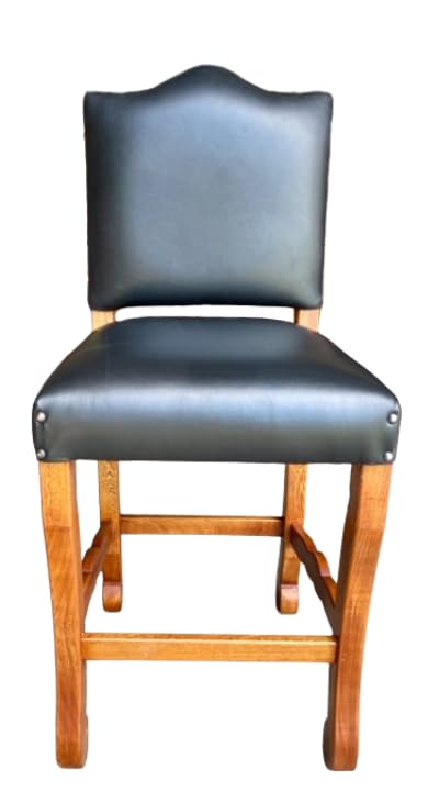 Handcrafted bar stool made of purple rosewood, upholstered in black leather
