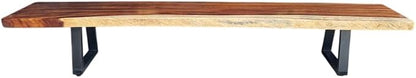 Banca de Madera de Parota con Patas de Hierro Forjado | Madera maciza, Borde natural vivo, Base de metal negro, Diseño rústico, Para interiores