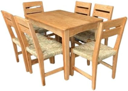 Comedor de 6 sillas de Madera de Encino talladas a Mano, Mesa de Comedor de Madera