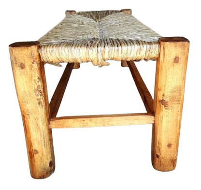 Banca Artesanal Madera Forja Y Tule Estilo Antiguo.