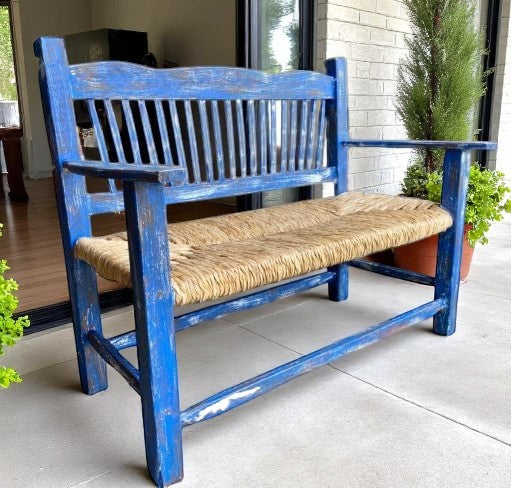 Antique Vintage Style Blue Handcrafted Wooden Bench