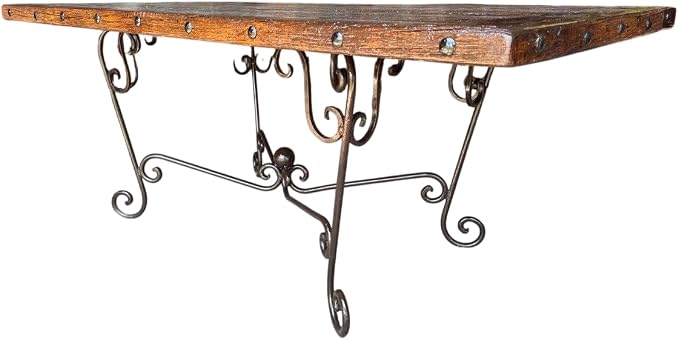 Mesa Comedor Puerta Antigua Siglo XIX Encino y Hierro Forjado