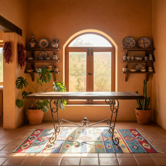 Mesa Comedor Puerta Antigua Siglo XIX Encino y Hierro Forjado
