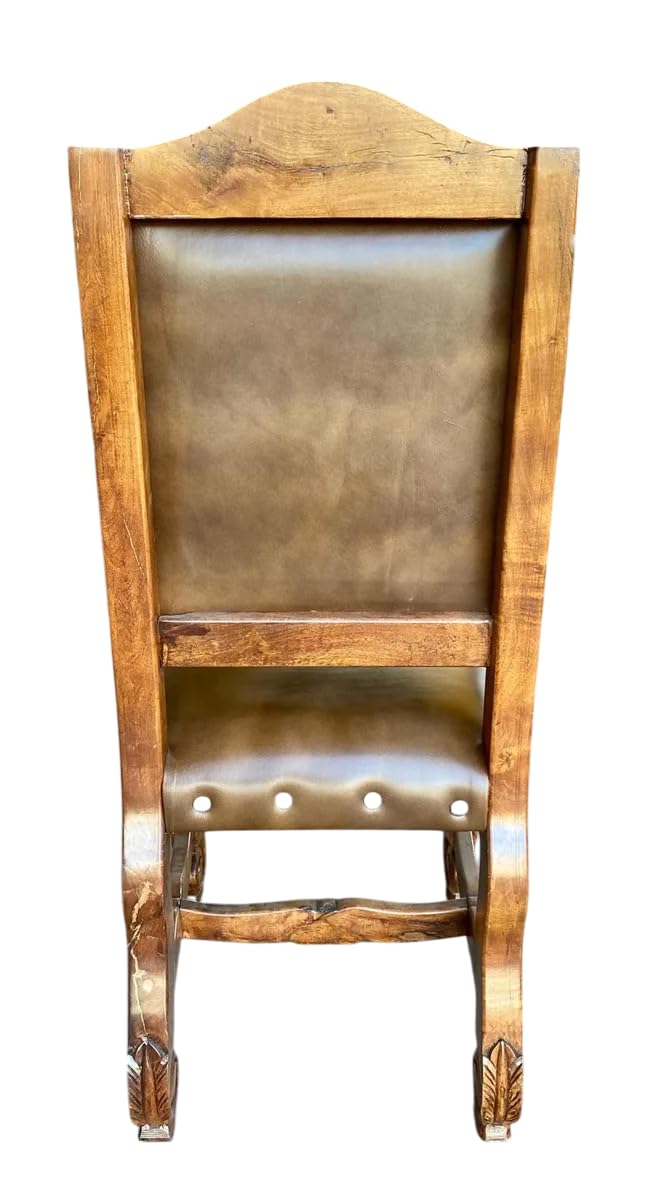 Silla Artesanal Madera De Mezquite Con Piel Estilo Antiguo.