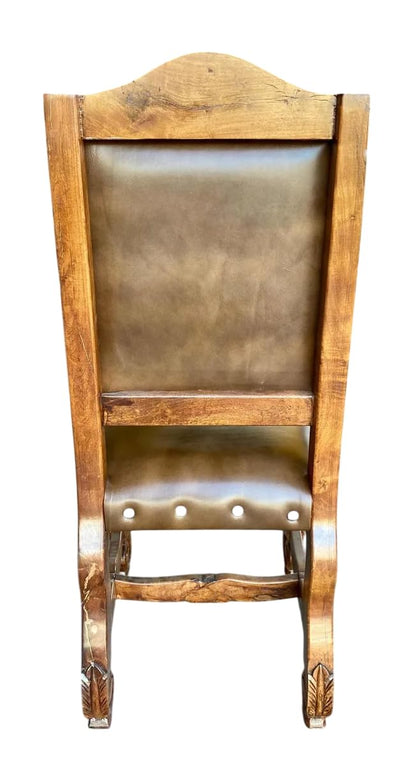 Silla Artesanal Madera De Mezquite Con Piel Estilo Antiguo.