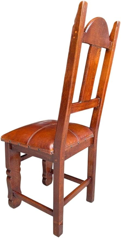 Silla de Mezquite con Asiento de Piel de Res y Herrajes.
