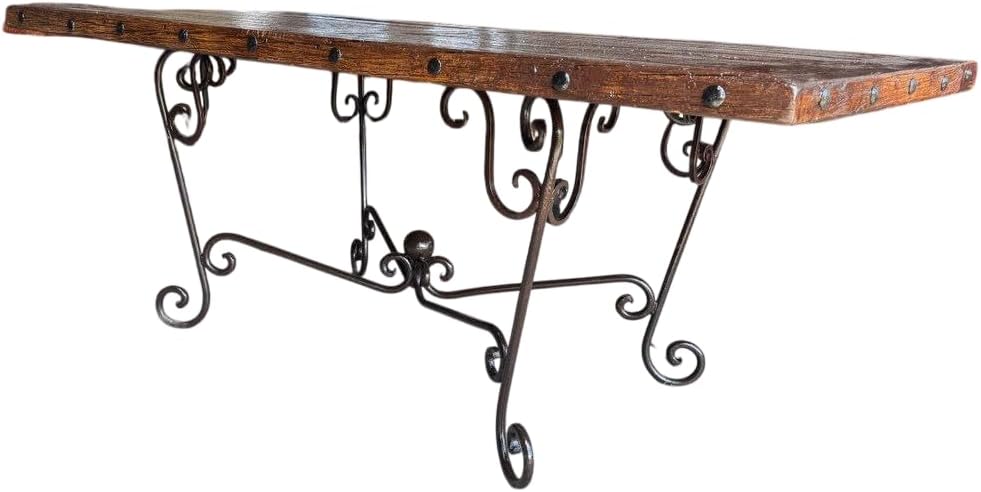Mesa Comedor Puerta Antigua Siglo XIX Encino y Hierro Forjado