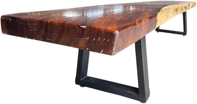 Banca de Madera de Parota con Patas de Hierro Forjado | Madera maciza, Borde natural vivo, Base de metal negro, Diseño rústico, Para interiores