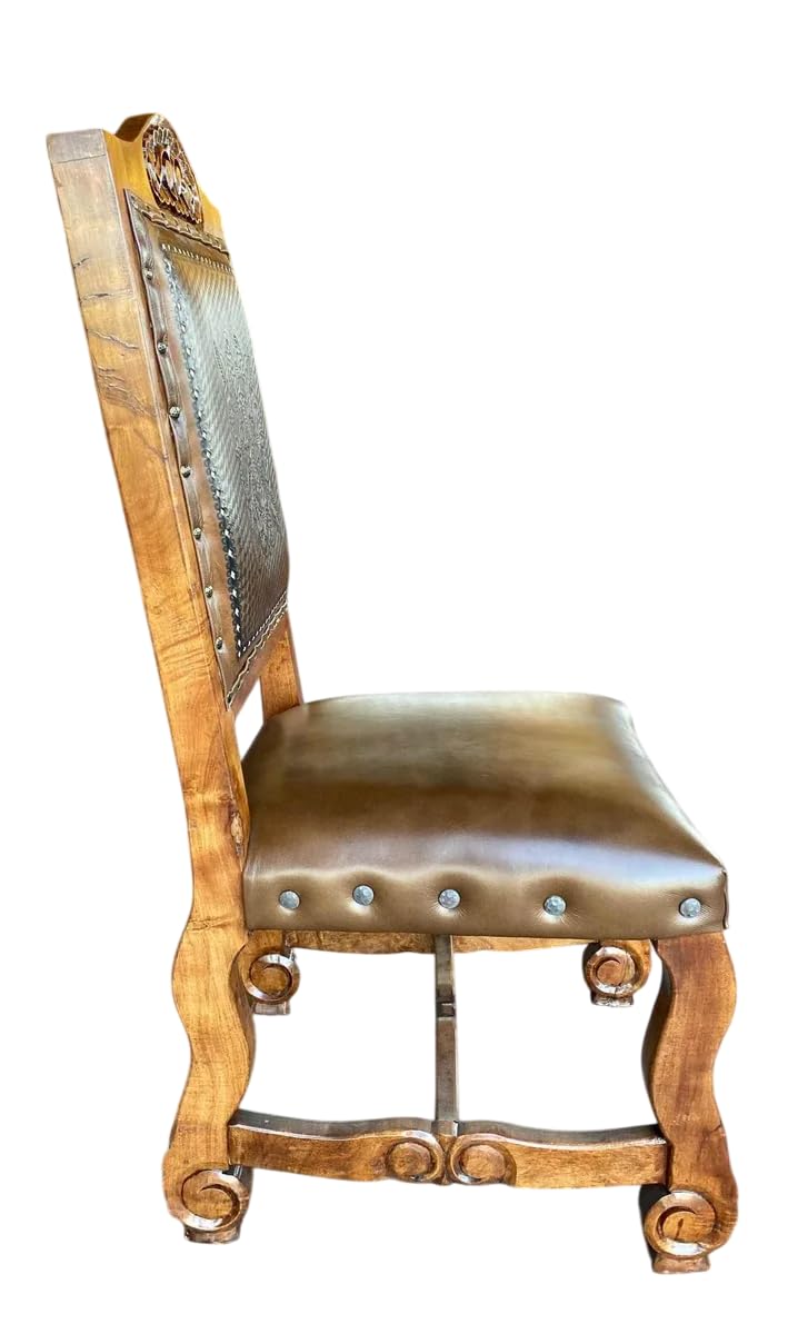 Silla Artesanal Madera De Mezquite Con Piel Estilo Antiguo.