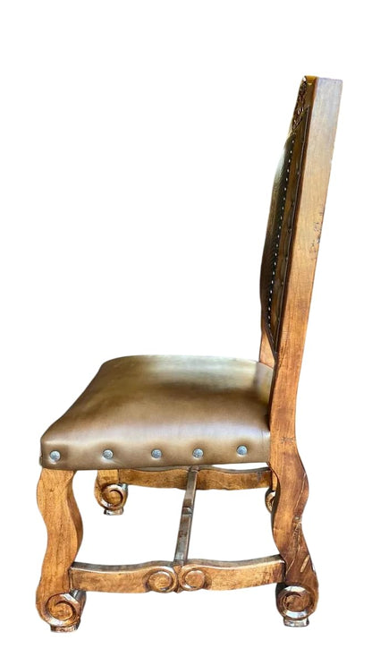 Silla Artesanal Madera De Mezquite Con Piel Estilo Antiguo.
