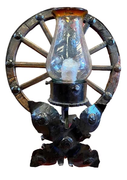 Beautiful antique style wagon wheel wall lamp. 