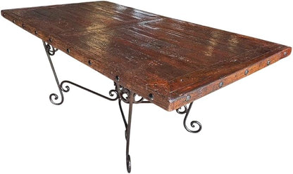 Mesa Comedor Puerta Antigua Siglo XIX Encino y Hierro Forjado