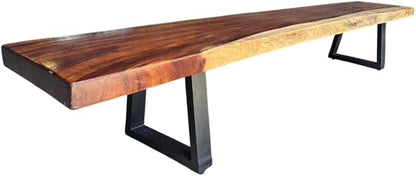 Banca de Madera de Parota con Patas de Hierro Forjado | Madera maciza, Borde natural vivo, Base de metal negro, Diseño rústico, Para interiores
