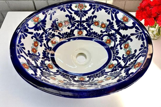 Oval Talavera Fina Antique Style Built-in Sink, Vintage Style 