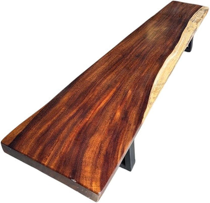 Banca de Madera de Parota con Patas de Hierro Forjado | Madera maciza, Borde natural vivo, Base de metal negro, Diseño rústico, Para interiores