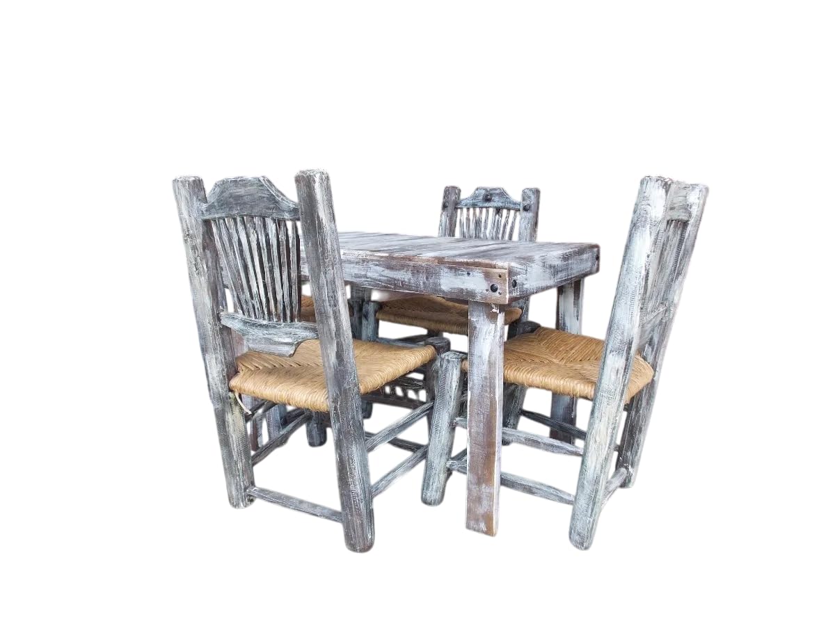 Comedor Artesanal Vintage Madera Sustentable Sillas Tejidas.