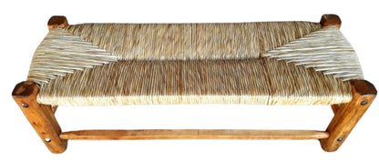 Banca Artesanal Madera Forja Y Tule Estilo Antiguo.