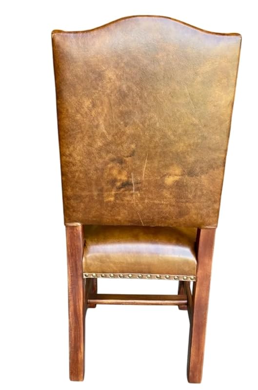 Silla Artesanal De Parota Y Piel Cincelada Estilo Antiguo
