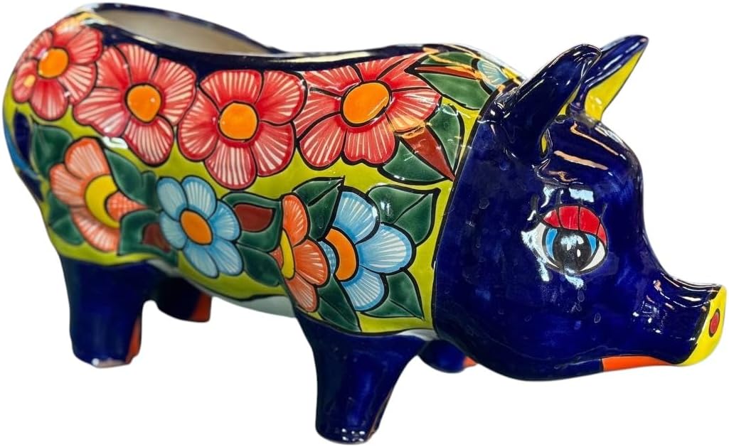Bella Maceta Cerdo Exclusivo En Talavera Fina Estilo