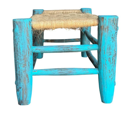 Blue Handmade Bench, Wrought Iron Wood and Tulle, Antique Style.