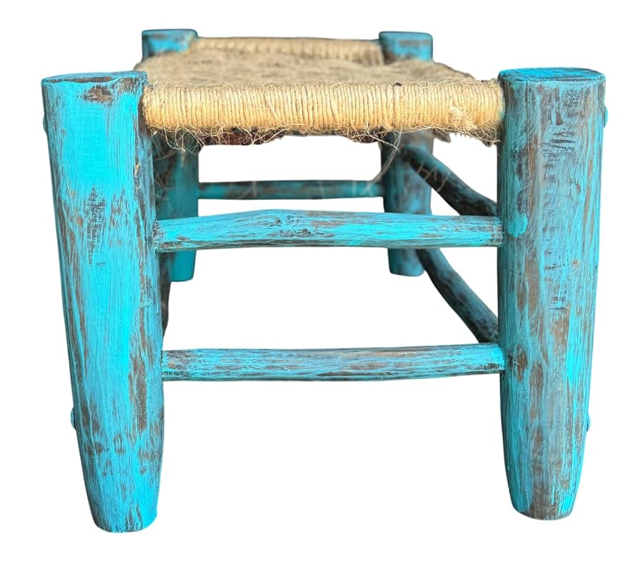 Blue Handmade Bench, Wrought Iron Wood and Tulle, Antique Style.