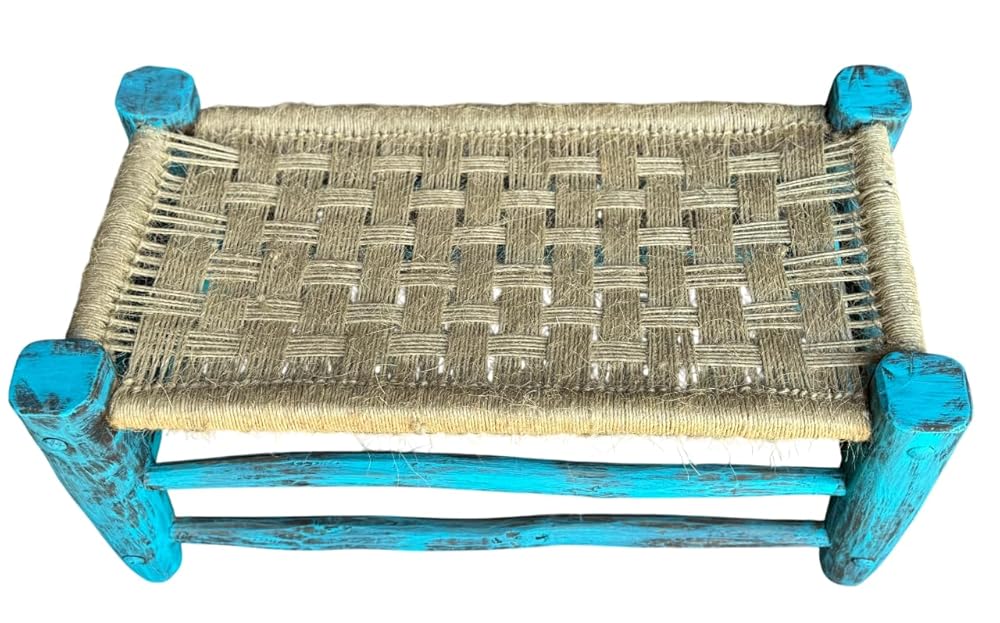 Blue Handmade Bench, Wrought Iron Wood and Tulle, Antique Style.