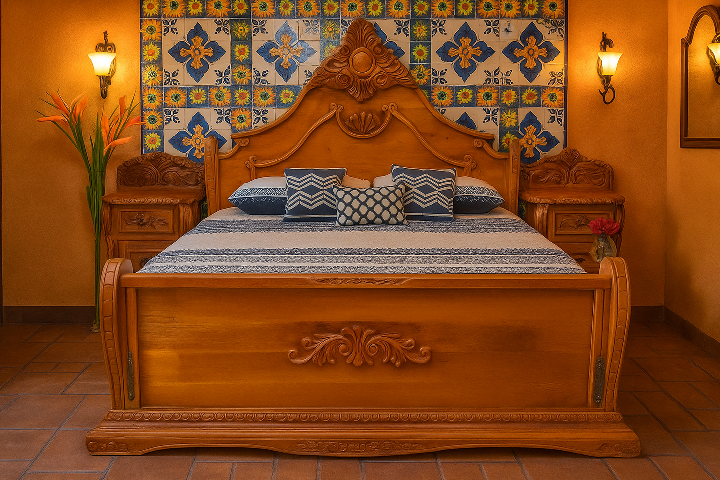 Recamara Labrada En Madera De Cedro Estilo Antiguo