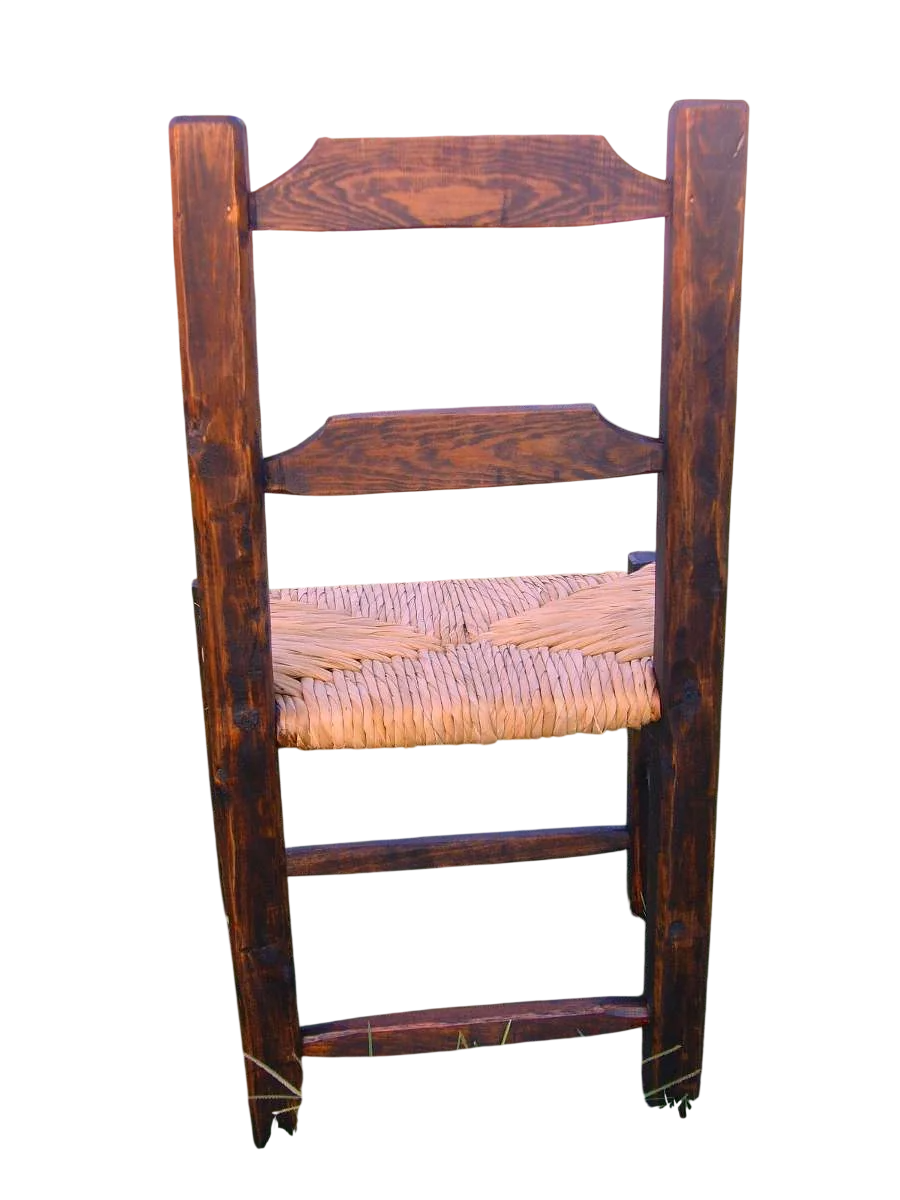 Silla Artesanal De Madera Sustentable Estilo Antiguo. Tule Natural Chocolate Tule Natural